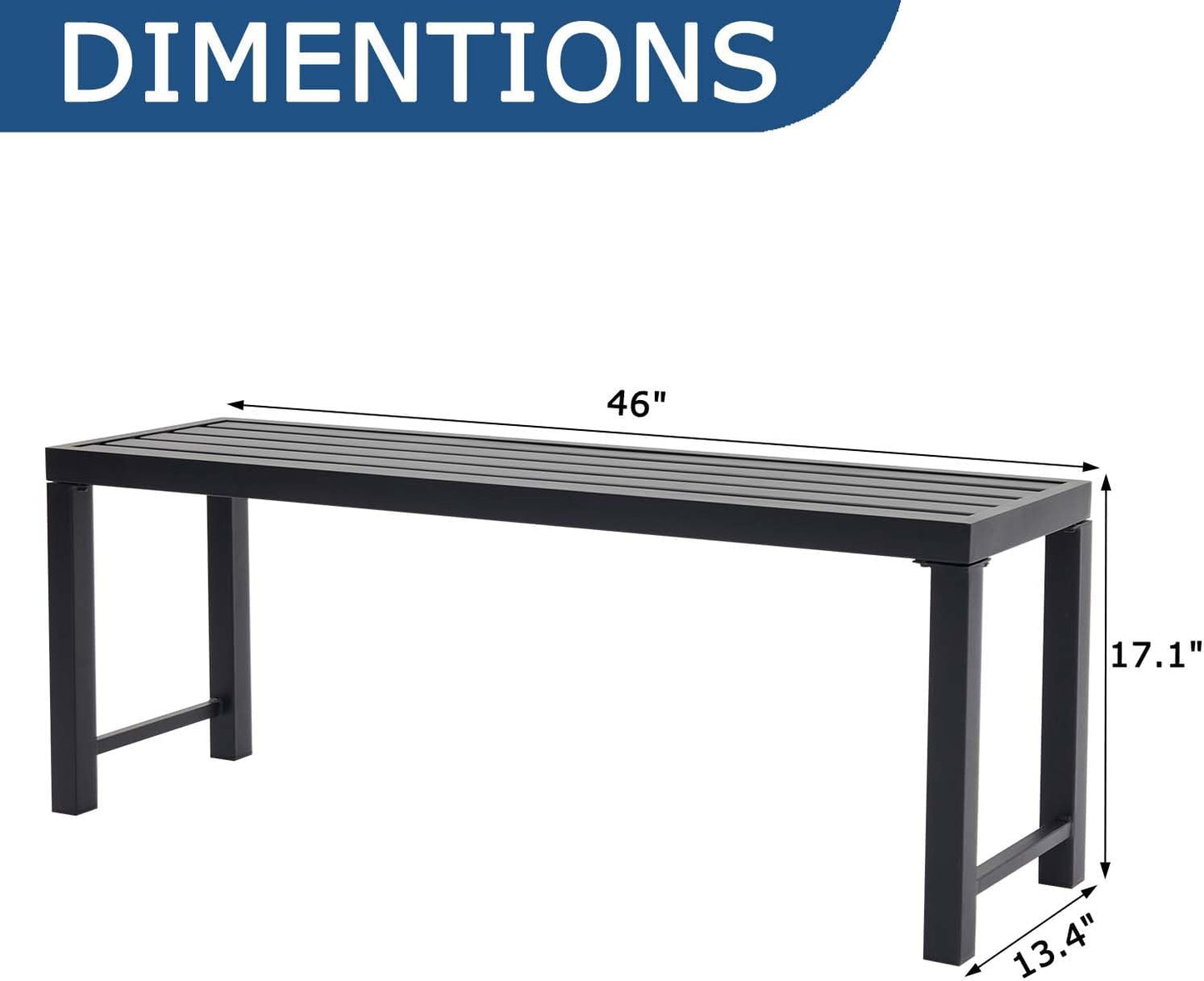 46" Outdoor Metal Backless Bench, All-Weather Patio Garden Bench for Backyard, Porch, or Lawn, Durable Steel Bench for Outdoor Spaces, Black