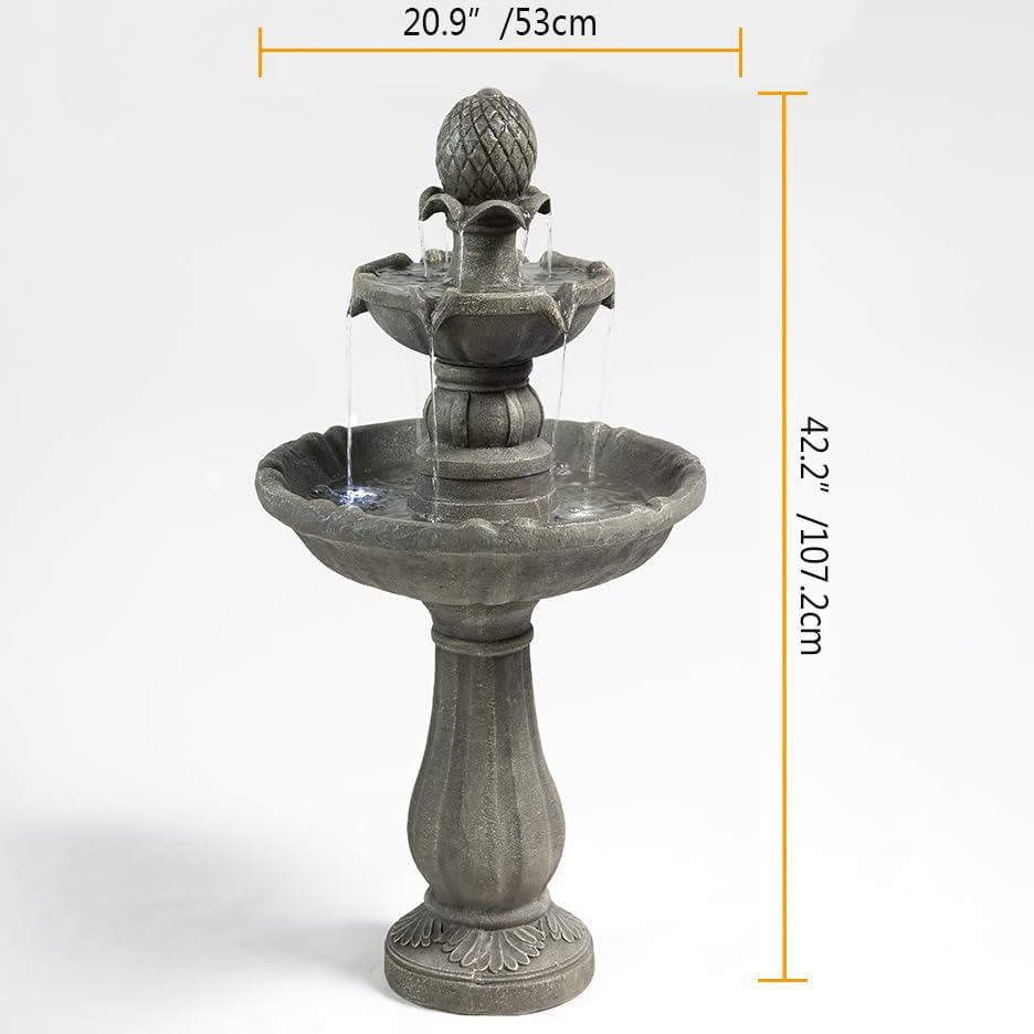 Outdoor Water Fountains –42.2 in. Tall,3 Tiered Stone Waterfall,Create Elegant Flowing Water Feature for Garden, Yard, Patio, Home Decor (Grey)