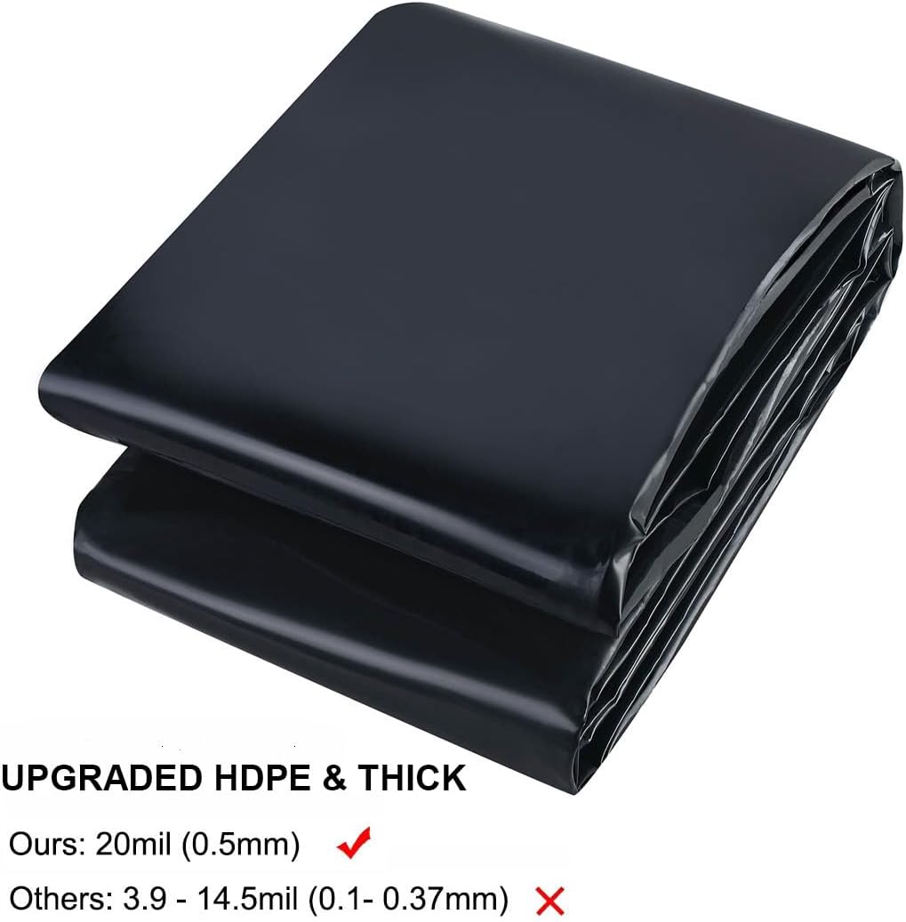 10 x 13 FT Pond Liner, 20 Mil Pond Liners for Outdoor Ponds, Black Fish Pond HDPE Liner for Koi Ponds, Streams Fountains and Garden Waterfall