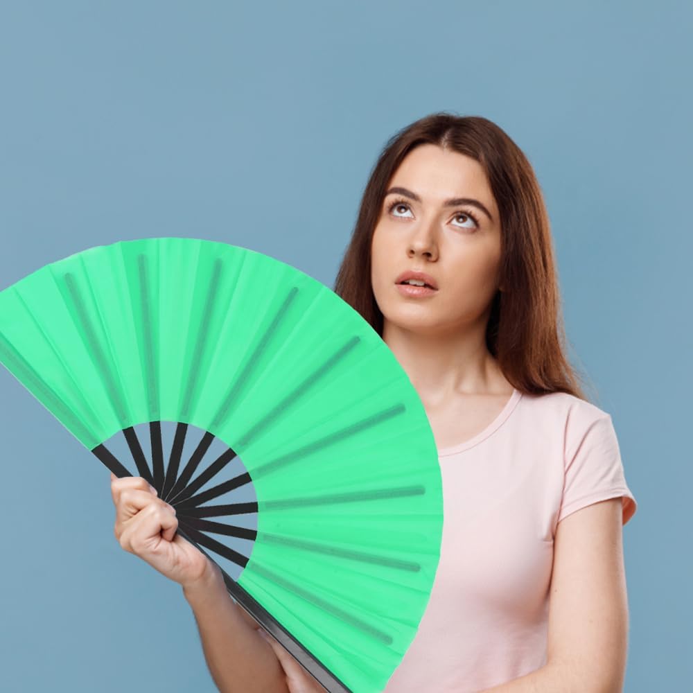 4 Pack Large Folding Hand Fan for Line Dance & Popping, Large Clap Rave Fan Chinese Kung Fu Hand Fan Decorative Folding Fans for Dance, Performance, Festival(Red,Purple,Green,Light Blue)