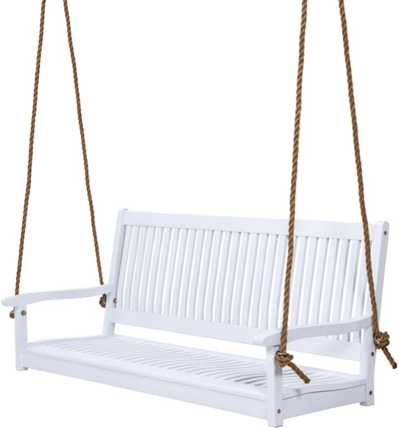 East Green Hayden 4 Foot White Porch Swing - Outdoor Bench Swing Crafted from Naturally Weather-Resistant Acacia Wood