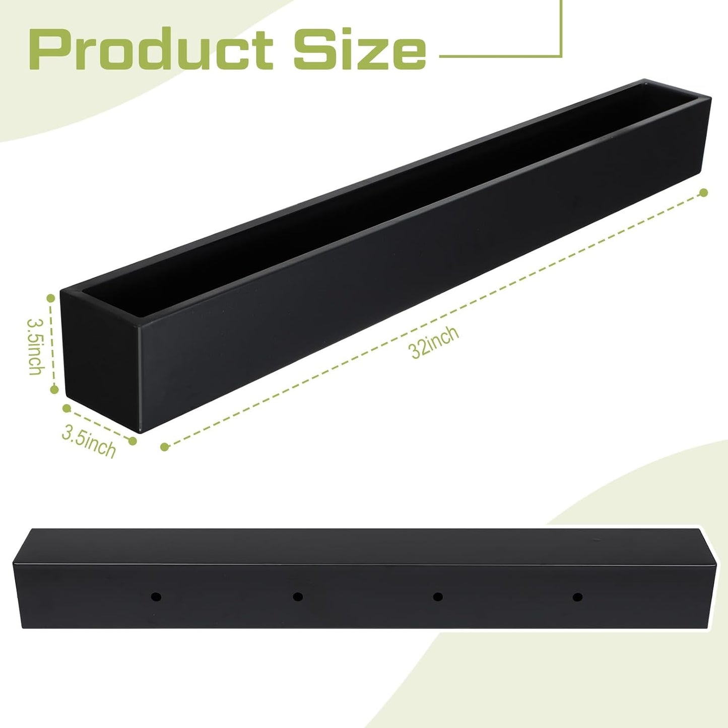 32 x 3.5 x 3.5 Inch Long Rectangular Planter Box Window Sill Plant Box Metal Water Trough Indoor Large Modern Steel with Drainage Holes Herb Garden Home(Black)