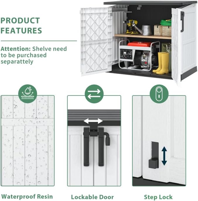 Horizontal Resin Storage Shed 36 Cu Ft with Lockable Doors, Portable Outdoor Storage Cabinet -Easy to Assemble,Sheds & Outdoor Storage, Waterproof Outdoor Storage Box for Backyards