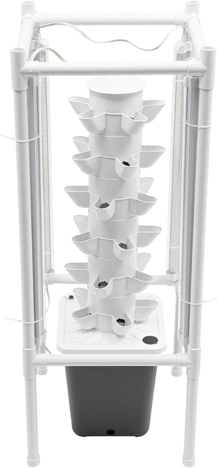 Hydroponic Growing Tower System Kit, 30-Plant Vertical Hydroponics Garden Tower with LED Grow Light, for Outdoor Indoor Herbs Fruits Vegetables Smart Garden Planter Kit