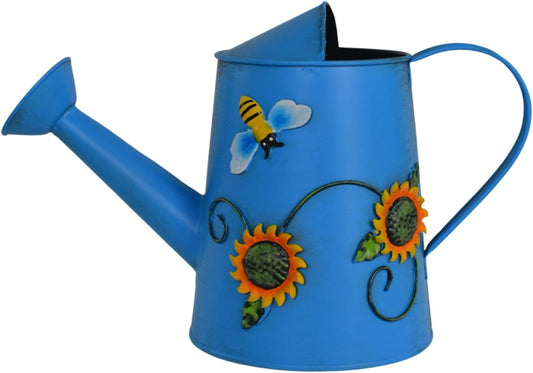 Decorative Sunflower & Bee Metal Watering Can (Vol: 4 Cups) | Small Blue Watering Can | Garden Décor Housewarming Gift for Mother Women Friends Gardeners