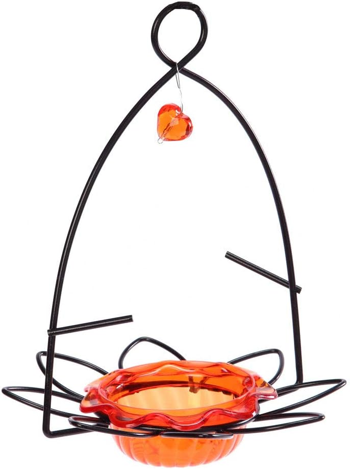 Birds Choice Oriole Bird Feeder | Flower-Shaped Hanging Bird Feeder for Jelly & Orange Halves | Removable Cup & Fruit Pegs with Heart Ornament | Sturdy for Garden & Backyard | 3 oz Capacity, Orange