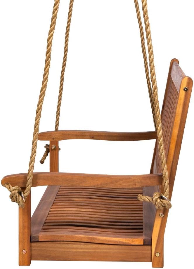 East Green Hayden 4 Foot Wooden Porch Swing in Natural Oil Finish - Outdoor Bench Swing Crafted from Naturally Weather-Resistant Acacia Wood