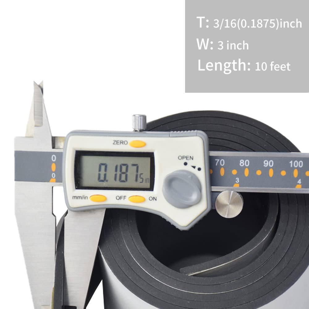 DOBTIM Neoprene Rubber Strips Self Adhesive 3/16 (.187)" Thick X 3" Wide X 10'Long, Solid Rubber Sheets, Rolls & Strips for Gaskets DIY Material, Supports, Leveling, Sealing, Bumpers, Abrasion Black