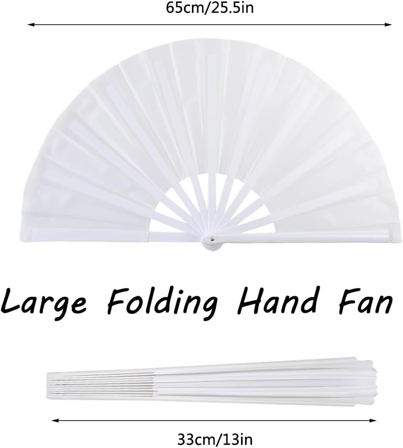 4 Pack Large Folding Hand Fan, Plastic Hand Held Folding Fans Chinese Kung Fu Hand Fan Decorative Folding Fans for Dance, Performance, Festival or Home Decorations(White)