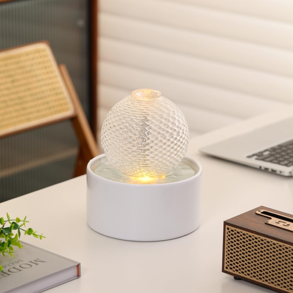 Generic Indoor Water Feature Tabletop Ceramic Fountain Home Kitchen Office Decoration Modern Design Style (white)