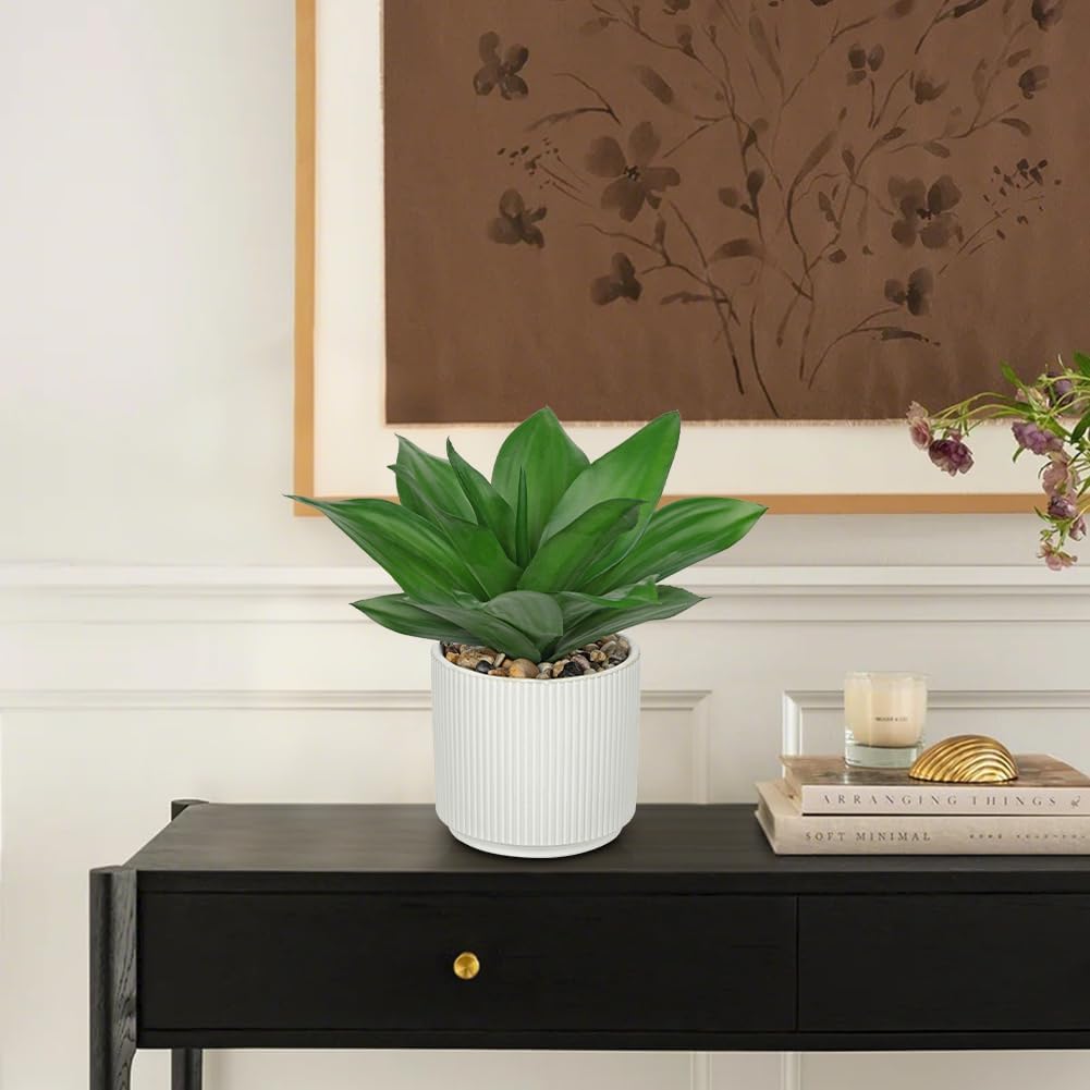 Hollyone Artificial Agave Plants Fake Succulent Agave Plant Potted in White Pot Succulents Aloe Plant for Desk Modern Office Living Room Table Shelf Home Indoor Outdoor Decor