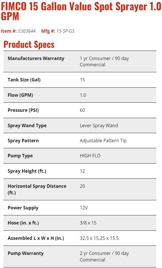 FIMCO 5303644 (15-SP-GS) 15 Gallon Value Spot Sprayer 1.0 GPM Bundle with DU-Most Heavy-Duty Walnut Hand Scrub & Cleaner, 16oz