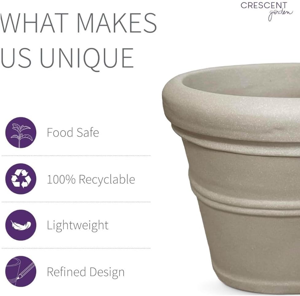Crescent Garden Brunello Planter, Classic Rolled-Rim Plant Pot, 31-Inch (Parchment)