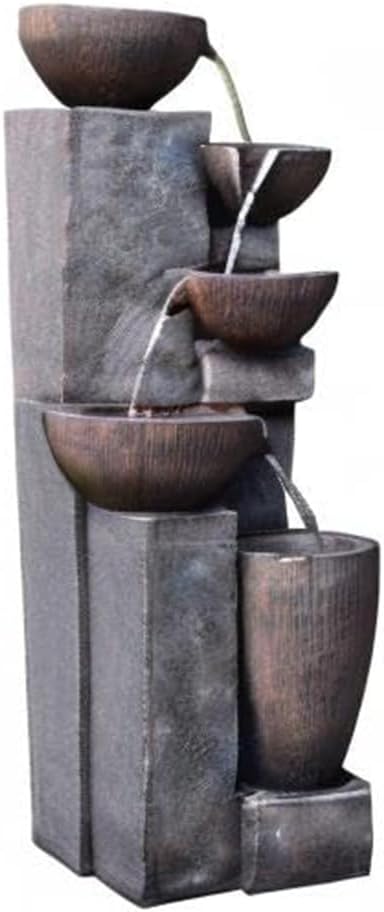SunJet 5-Tier Outdoor Water Fountain Resin Fountain Decor with LED Lighting Natural Polyresin Looking Stone Decor for Garden Patio Fold Court Yard Deck 12.99" L x 13.78" W x 39.76" H