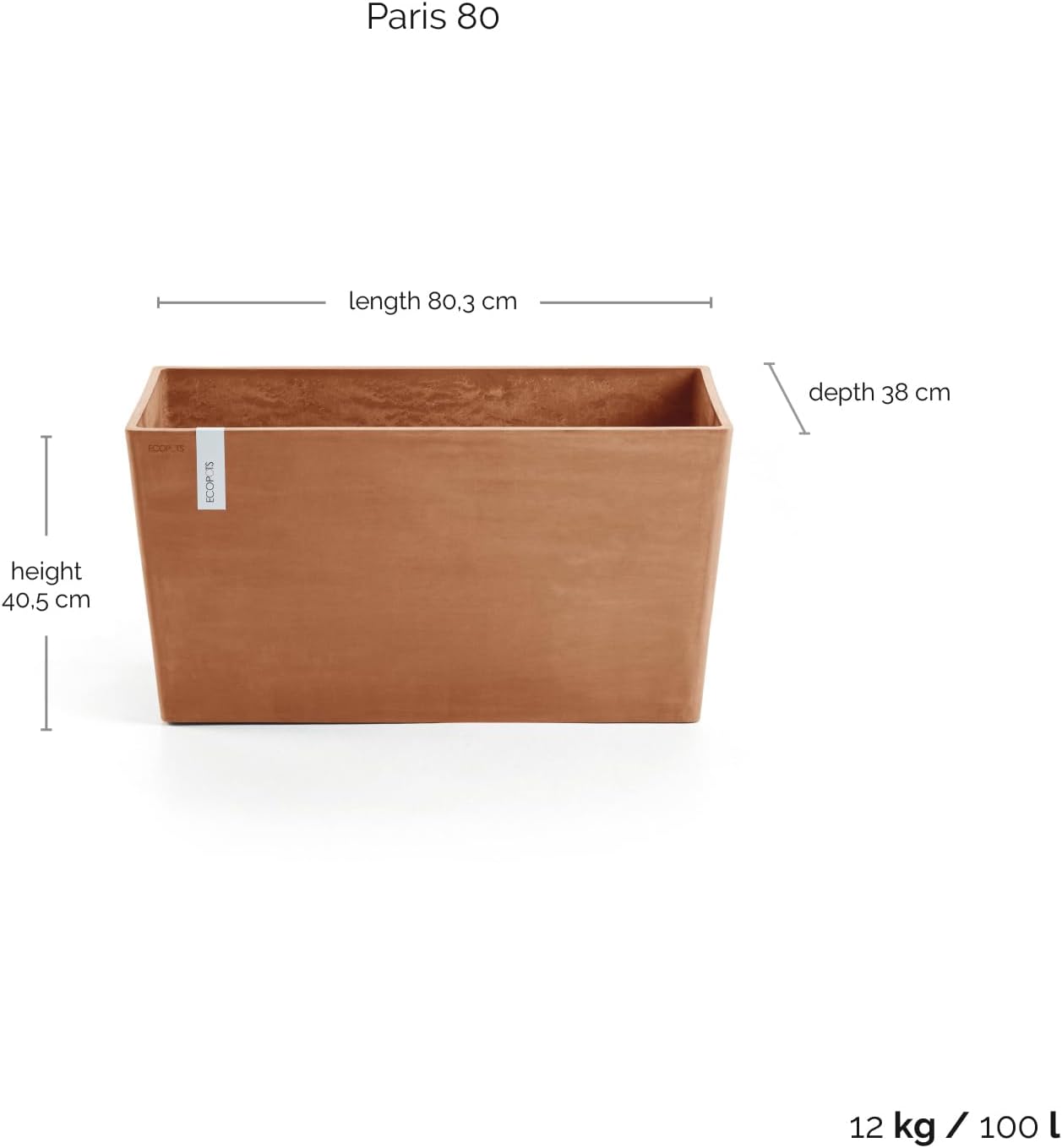 Ecopots Paris Large Rectangle Planter - 31.5 in x 15 in x 15.7 in - Terracotta