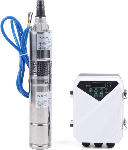 Deep Well Submersible Pump, 500W DC 48V Solar Water Pump 3Inch Stainless Steel Submersible Well Pump, Maximum Head 357.61 for Farm Ranch Irrigation