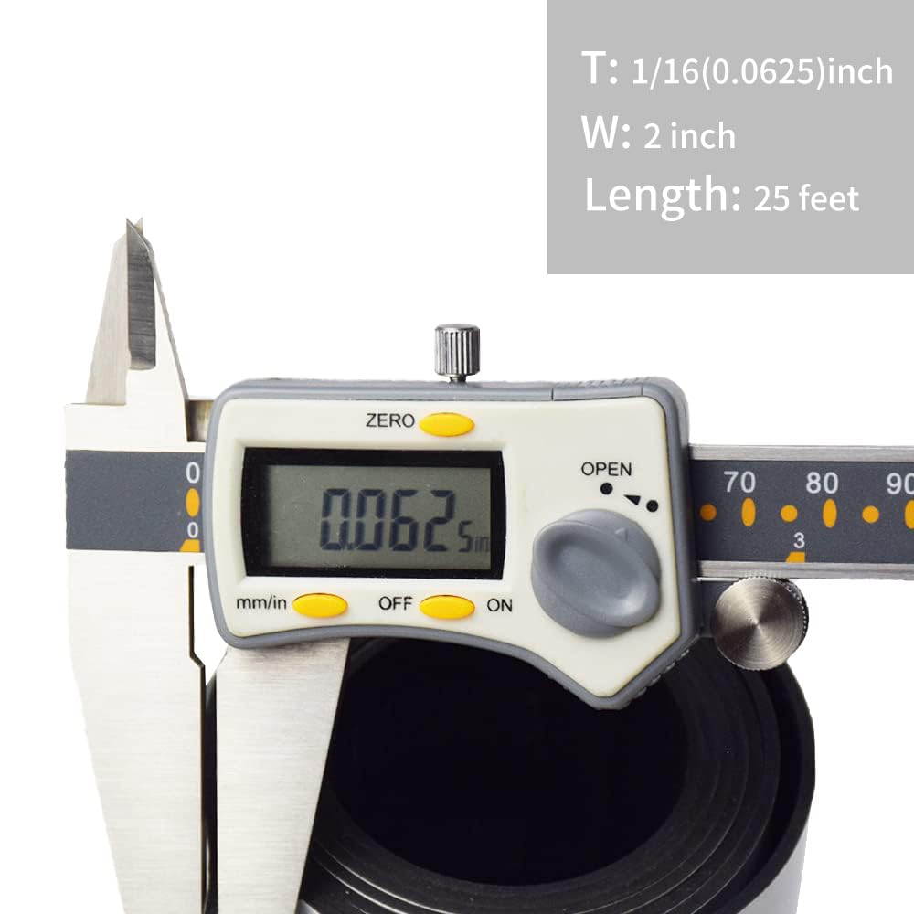 DOBTIM Neoprene Rubber Strips Self Adhesive 1/16 (.062)" Thick X 2" Wide X 25'Long, Solid Rubber Sheets, Rolls & Strips for Gaskets DIY Material, Supports, Leveling, Sealing, Bumpers, Abrasion Black