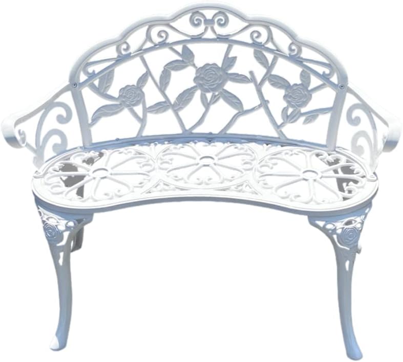 KAILI Garden Bench, Metal Aluminum Rose, Suitable for Garden Porch Park Front Porch Balcony Outdoor (White)