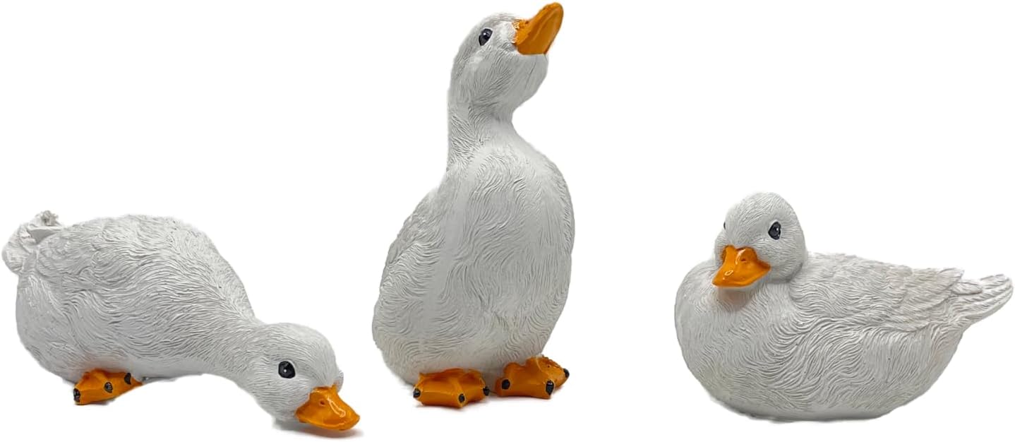 3PCS Garden Duck Statues Outdoor Decor, Garden Resin Duck Ornaments for Pond, Fish Tank, Yard, Poolside Rockery Landscape Decoration