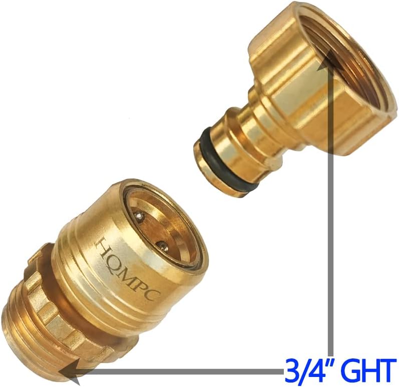 HQMPC Garden Hose Quick Connect No Pb Solid Brass Quick Connector Garden Hose Fitting Water Hose Connectors 3/4 inch GHT (4)