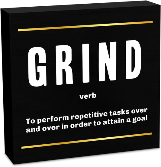 Grind Definition Entrepreneur Black Wooden Box Sign, Inspirational Office Decor Decorative Table Shelf Desk Decor, Rustic Workplace Farmhouse Home Cubicle Decor Office Decorations Desk Accessories