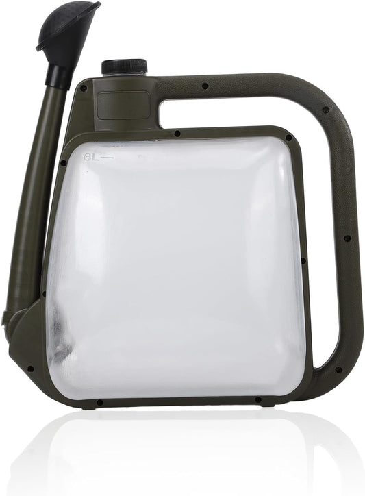 Foldable Transparent Plastic Watering Can 1.6Gal with Spray and Pour Nozzle for Indoor Outdoor Plants,Army Green