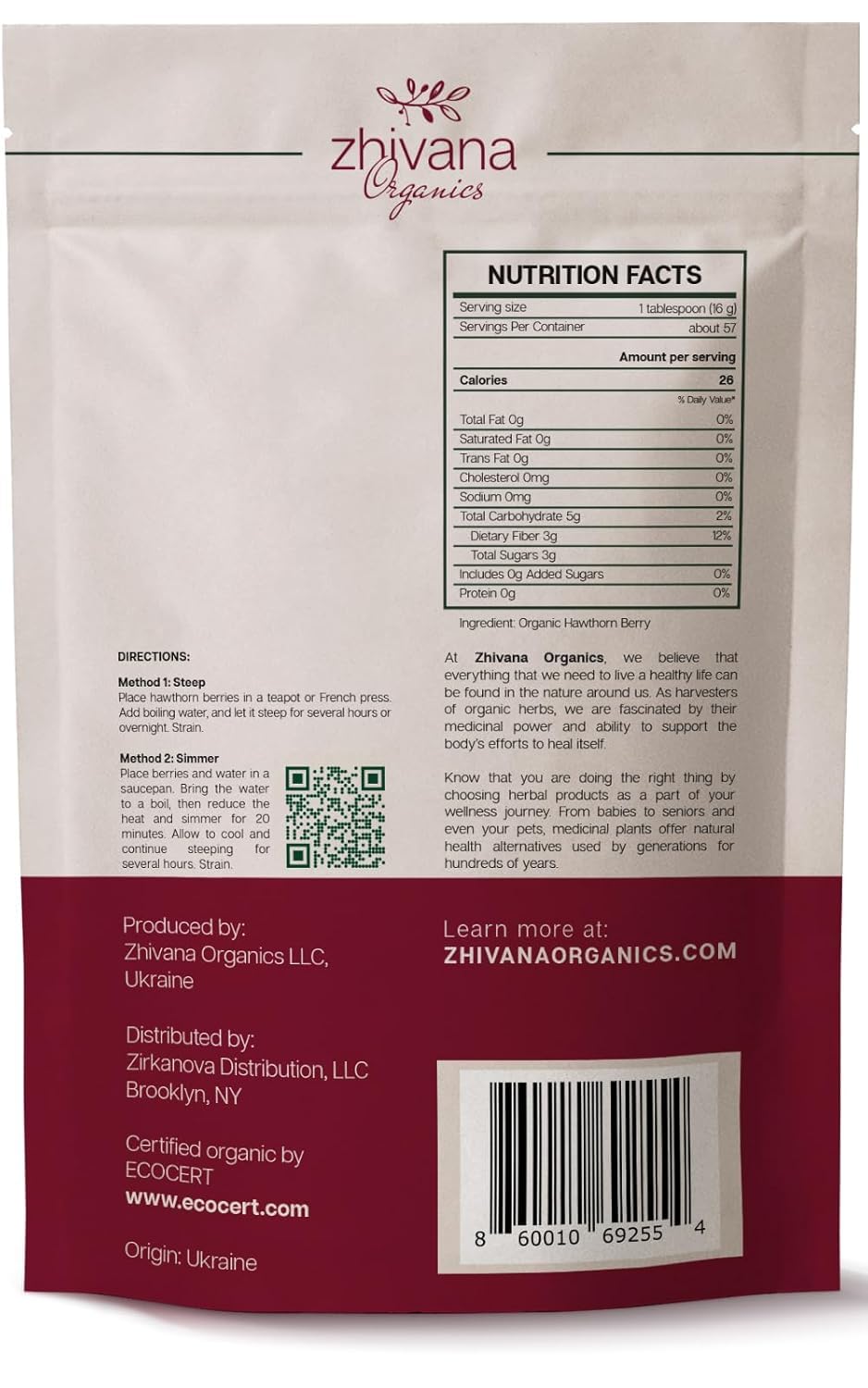 Hawthorn Berry Tea Organic (32oz.) - Hawthorne Berries for Herbal Tea, Tinctures, Recipes - Wild Crop - European Origin