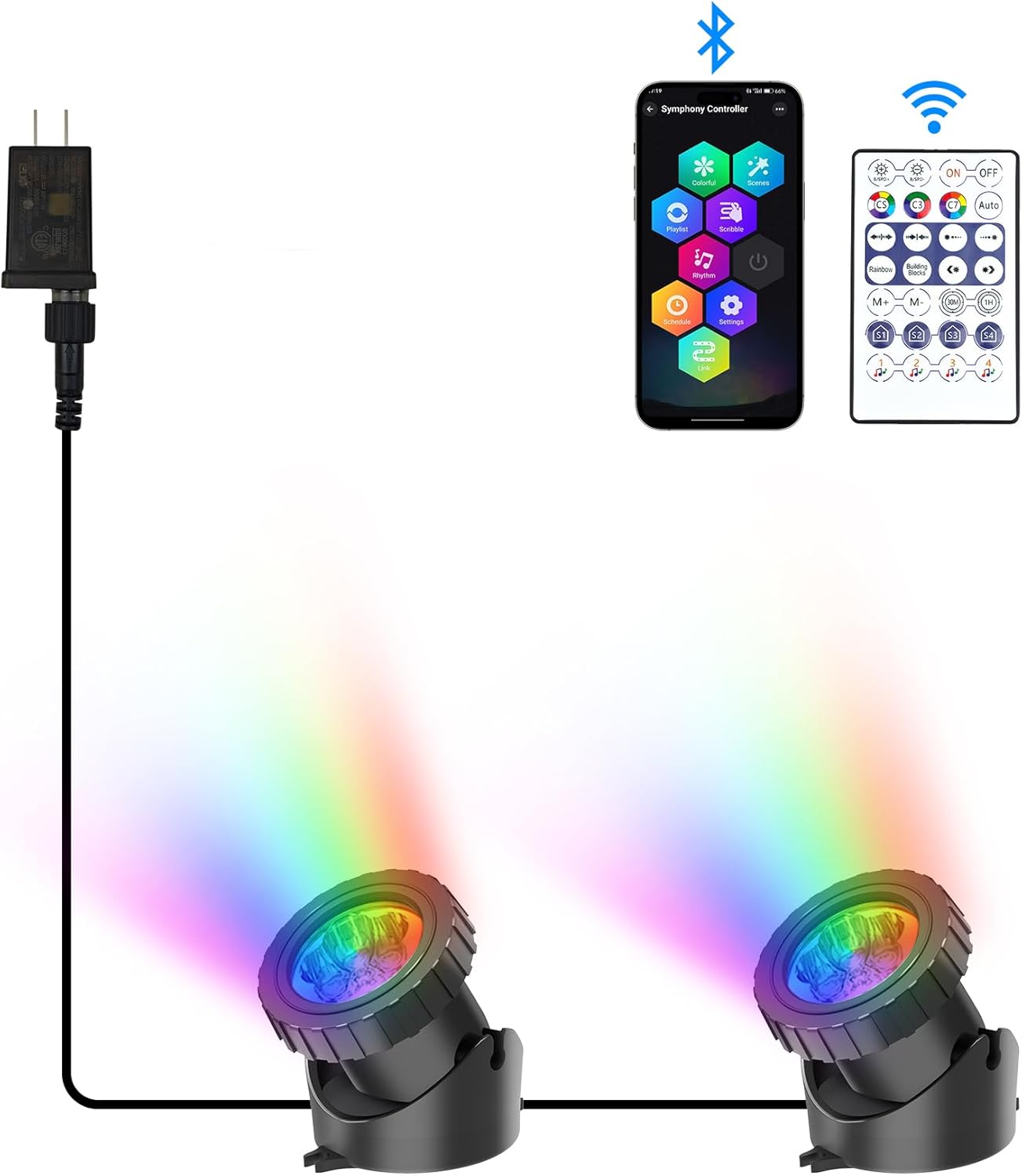 RGB Underwater Pond Lights, Super Bright LED Submersible Fountain Lights Colored Landscape Spotlights, Bluetooth APP Control IP68 Waterproof for Fish Aquarium Tank Garden Yard Pool (Set of 2)