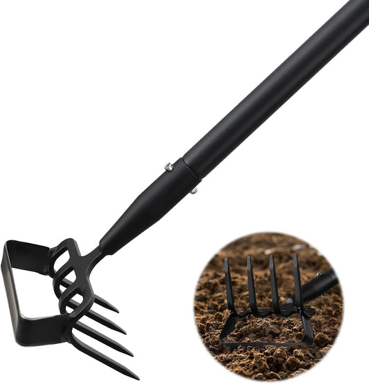 2-in-1 Garden Hoe Tool, Adjustable Length from 37 to 72inch, Ergonomic Design for Weeding and Raking, Durable and Rust-Proof Blade, Save Time and Effort
