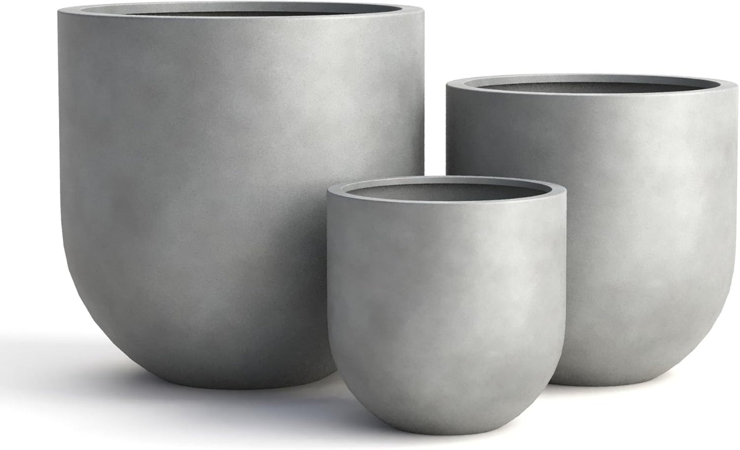 DTY Signature Mount Antero Lightweight and Durable Modern Fiberstone Bullet Shaped Planter Indoor & Outdoor Drainage Hole & Rubber Plug Weather Resistant, 12" H x 12" Dia, 10.2" Opening - Small, Gray