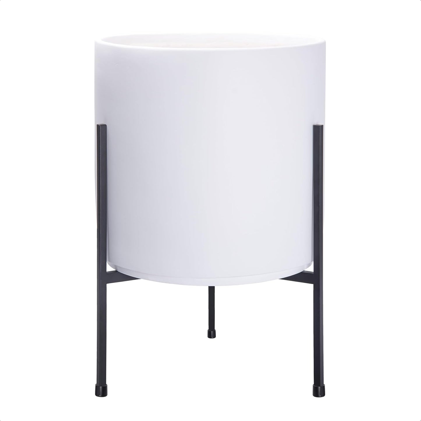 D'vine Dev Modern White Plants Pot Cylinder Planter with Heavy Duty Stand, Large 12 Inch Pot, 18.9 Inch with Stand Height, 96-T-A-3