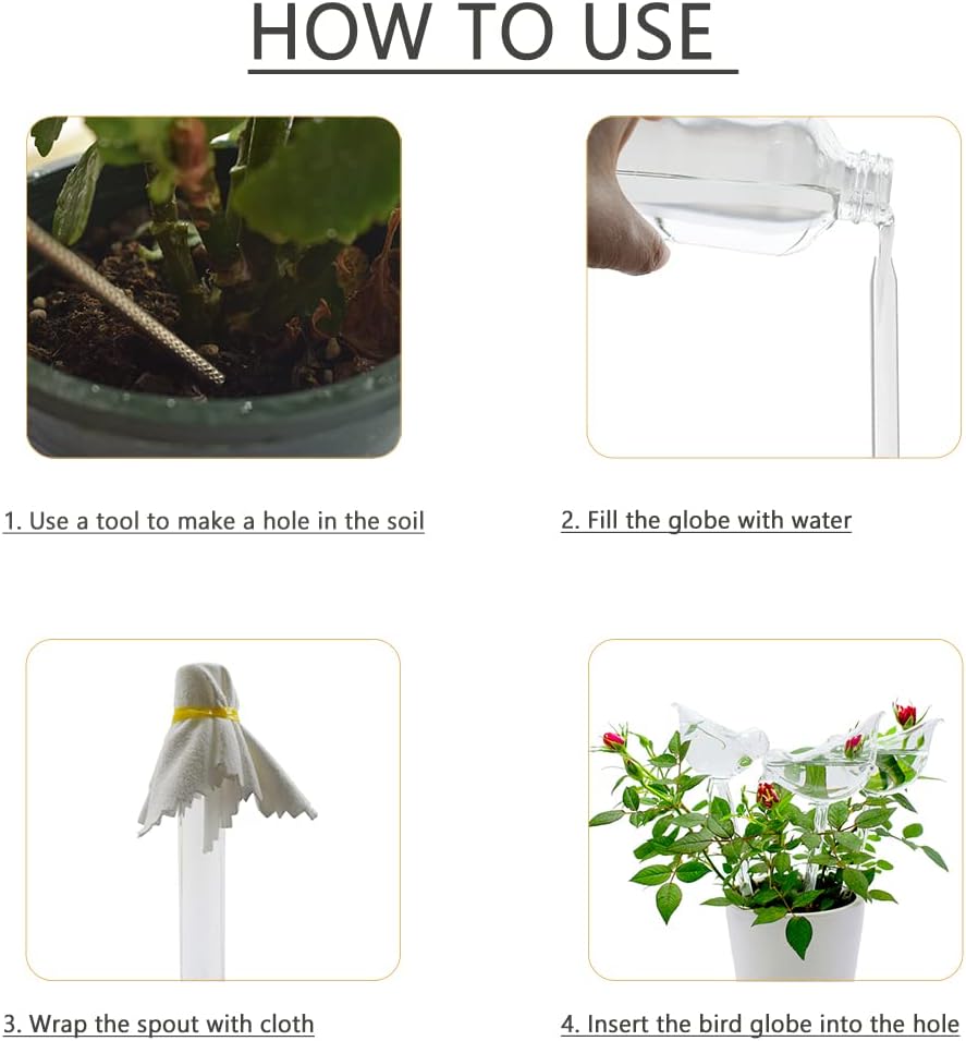 Glass Plant Watering Globes, Self Watering Globes Bird Shape, Self Watering Planter Insert, Plant Watering Devices, Automatic Plant Waterer Indoor, Watering Bulbs, 3 Pack