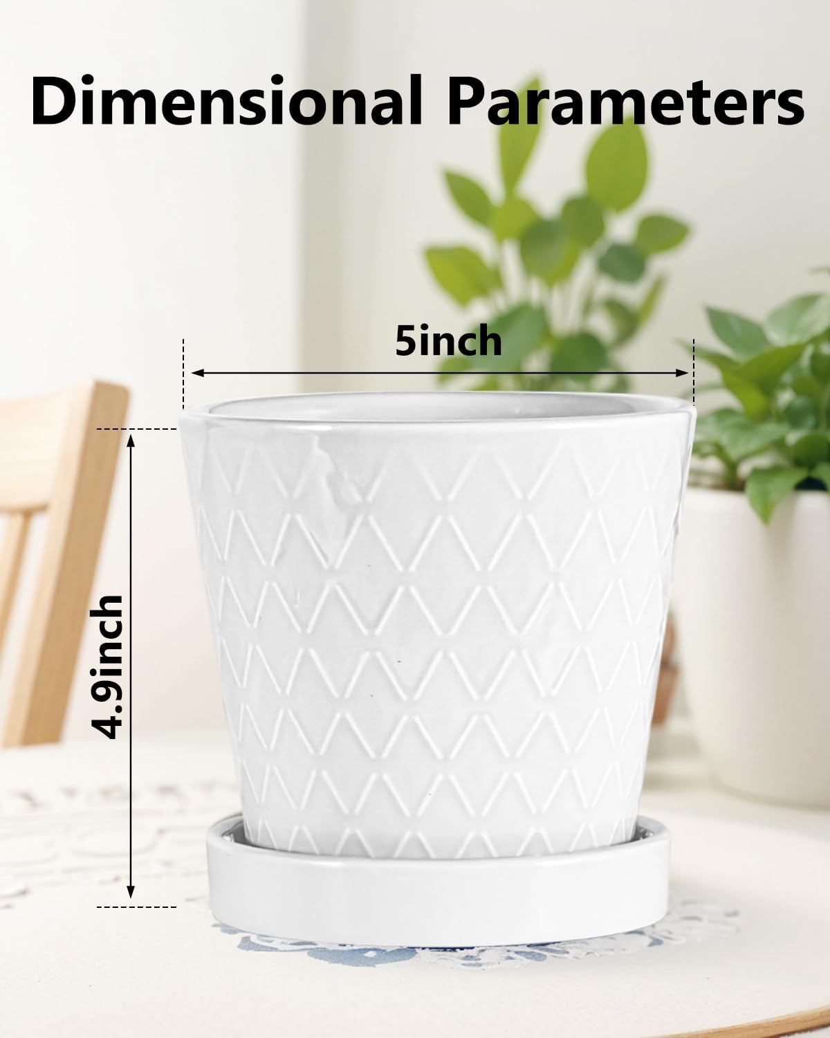 EFISPSS Flower Planter –5 inch Ceramic Plant Pots with Drainage Holes and Ceramic Tray - Gardening Home Desktop Office Windowsill Decoration Gift Set of 4 - Plants NOT Included (White)