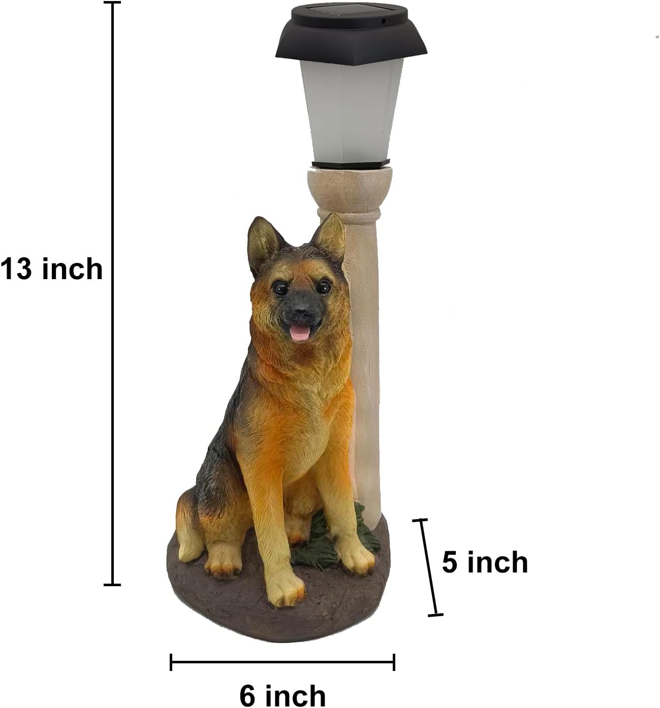 Solar Dog Garden Statues with Lantern, Resin German Shepherd Sculpture with Warm White Light for Outside Lawn Porch Patio