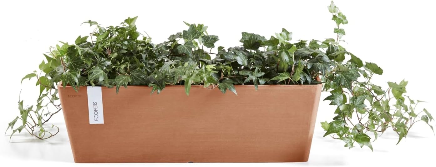 Ecopots Bruges Durable Modern Rectangular Indoor/Outdoor Recycled-Based Composite Flower Pot Planter, Terracotta Color, 17.75"