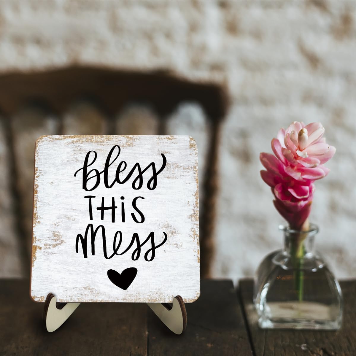 Inspirational Wood Sign Rustic Desk Decor Home Bathroom Office Decor Work Table Desk Accessories Decorative Christian Religious Bible Verse Faith Decorations Office Supplies for Desk Cubicle Decor