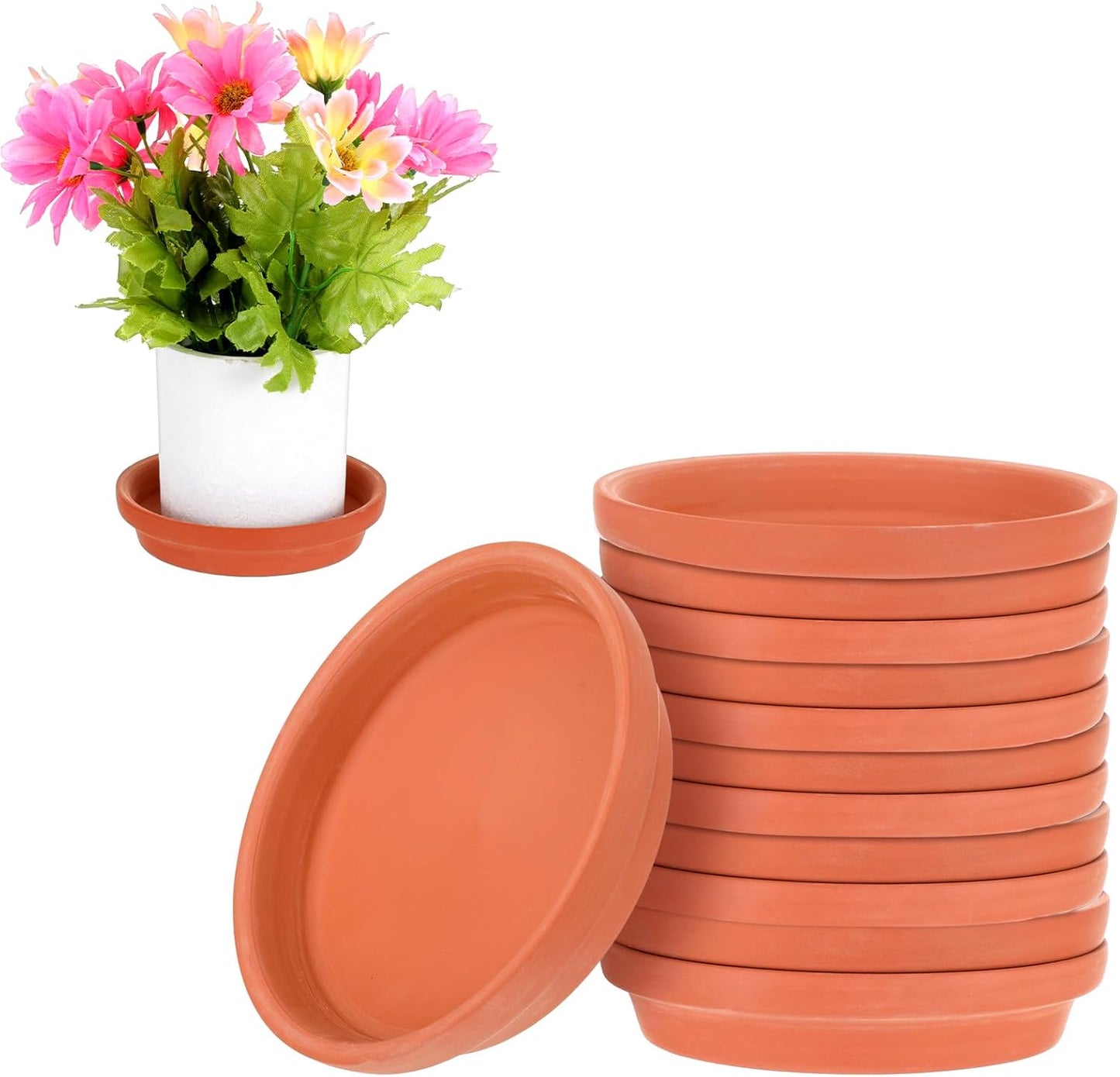 12 Pack 4.5 Inch Clay Trays, Durable and Thicker Terracotta Flower Pot Saucers for Flowers Round Clay Plate for Pots, Indoor & Outdoor Suitable for 4 inch Flower Pots