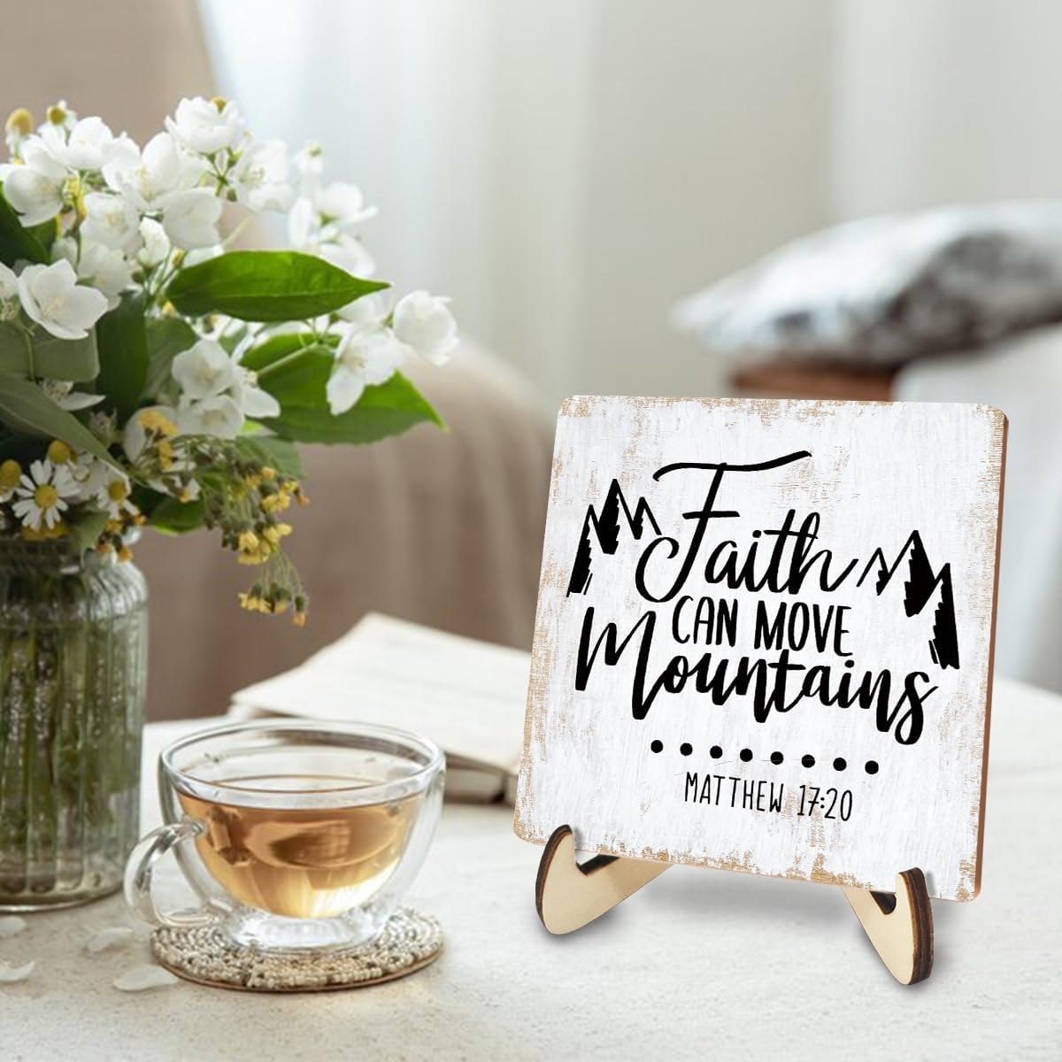 Inspirational Wood Sign Rustic Desk Decor Home Cubicle Office Decor Work Table Desk Accessories Decorative Christian Religious Bible Verse Faith Decorations Office Supplies for Desk Cubicle Decor