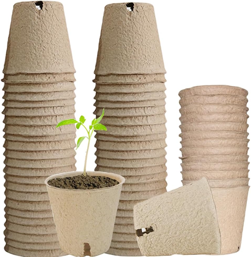 50Pcs Biodegradable Seedling Pots 3.15 Inch Round Peat Pot with Drainage Holes Seed Starting