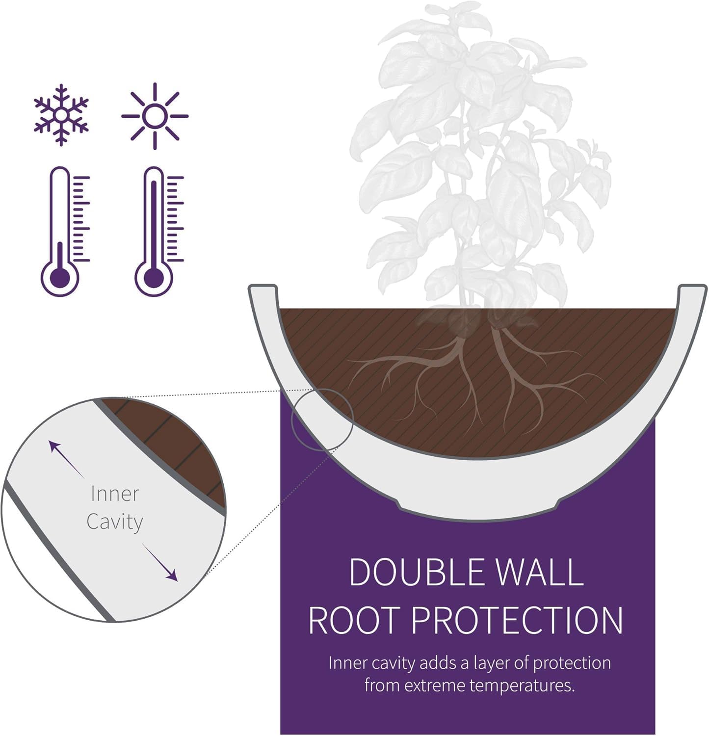 Crescent Garden Delano Bowl Planter, Indoor Outdoor Round Shallow Plant Pot for Water Garden, Bonsai Plant Pots, Succulents with Drain Hole - Double Walled Bowl Lotus Pot, 16" W (Midnight)