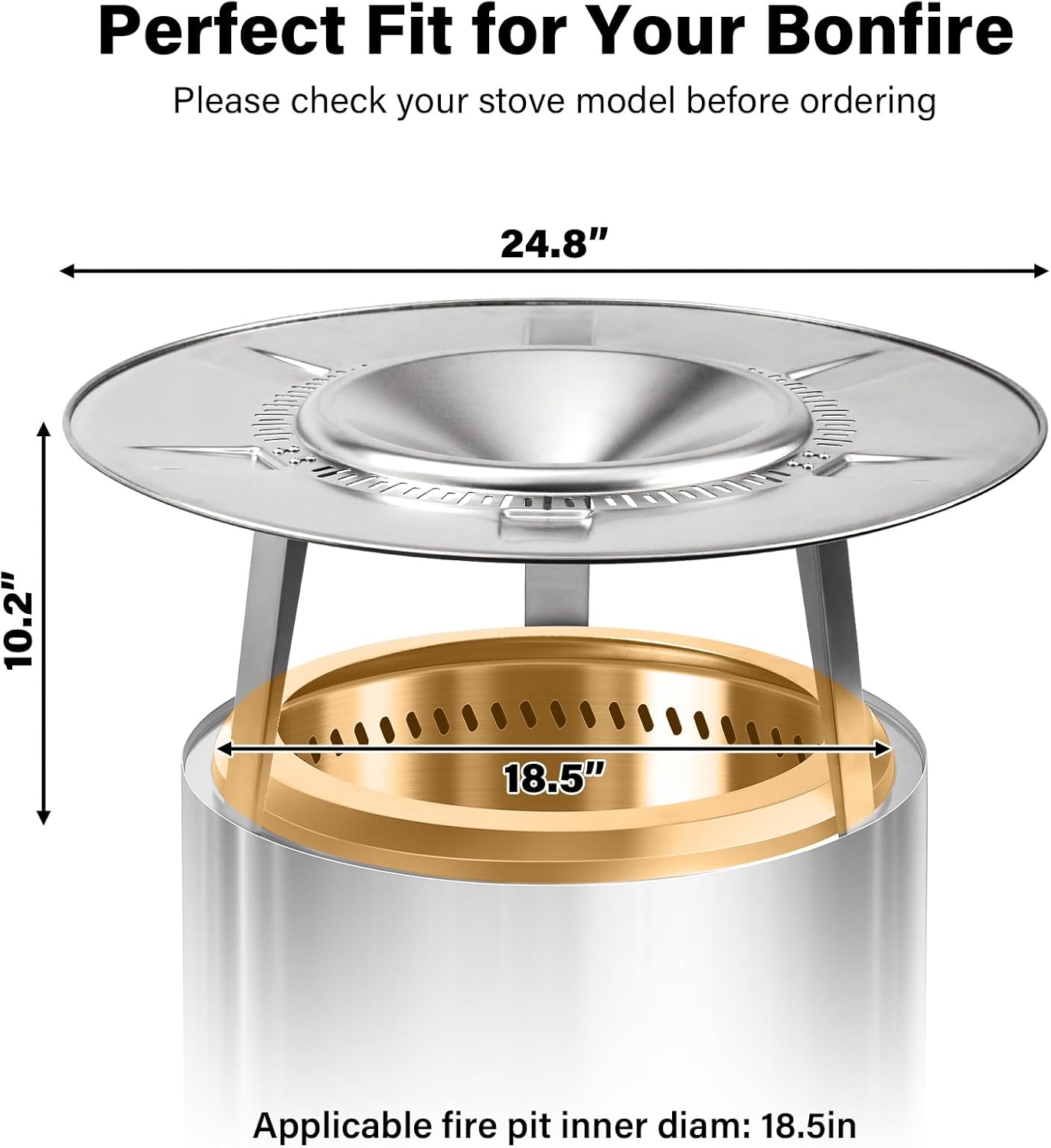 HGD Fire Pit Heat Deflector for 19.5" Solo Stove Bonfire - Portable 304 Stainless Steel Heat Diffuser Captures & Redirects Warmth, Detachable Firepit Camping Accessory