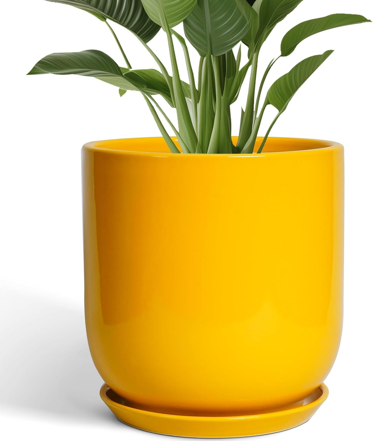 12 Inch Pots for Plants - Ceramic Planter for Outdoor Plants Large Plant Pot Indoor with Drainage Hole Modern Flower Pot for Home Patio Office Decor Yellow