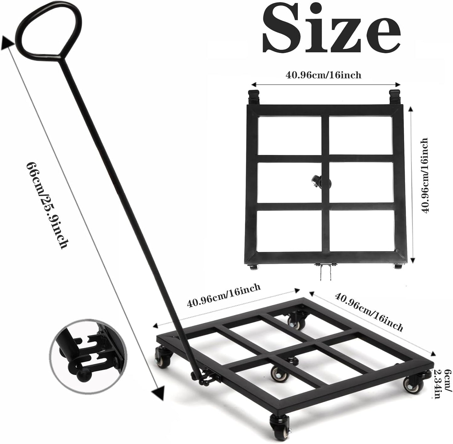 Heavy Duty Plant Cart with Wheels - 16" Square Plant Stand with Locking Casters, 200lbs Capacity - Indoor Outdoor Metal Plant Rack on Rolling Dolly