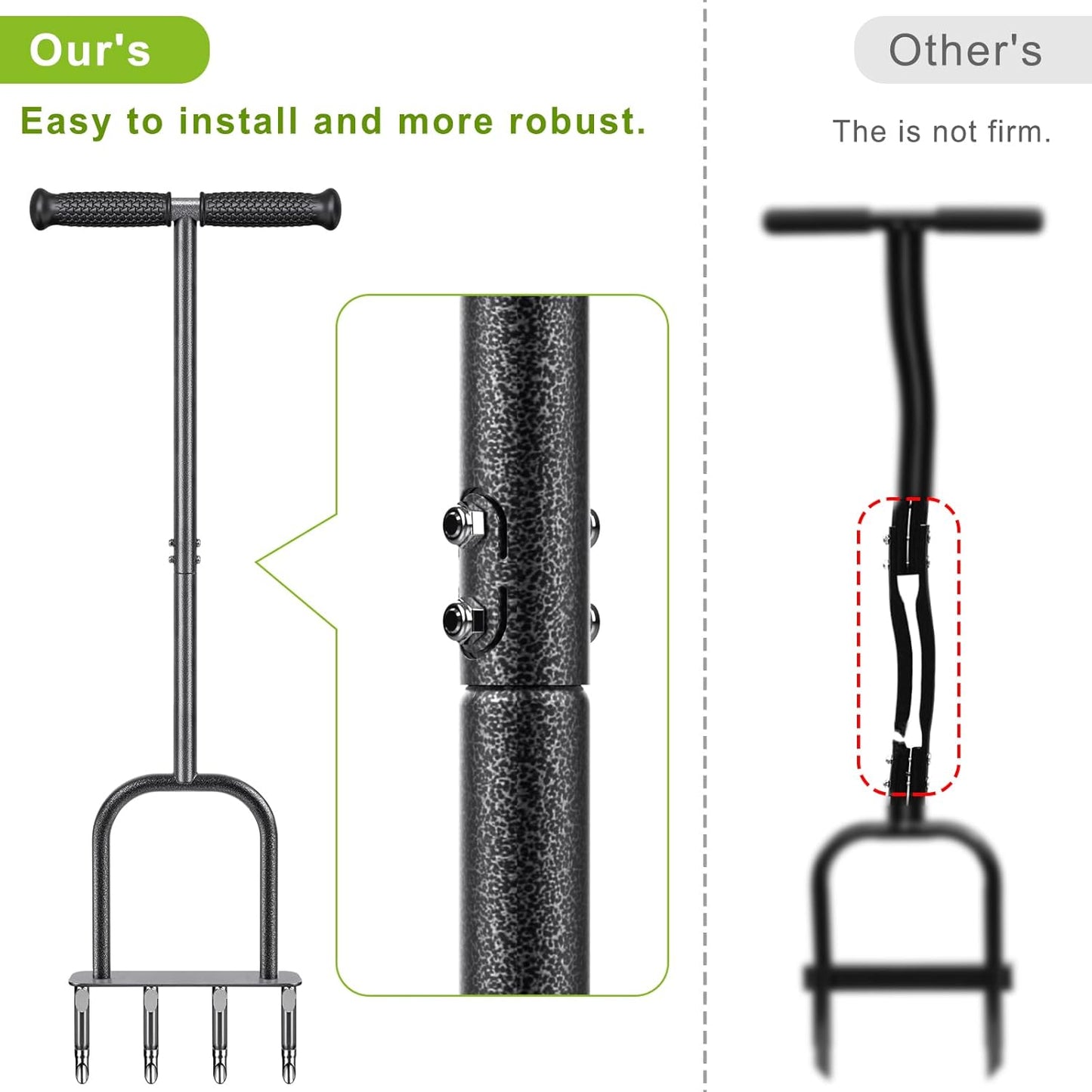 Dolibest Manual Aerator Lawn Tool, Manual Yard Plug Aerators with 4 Stainless Steel Semi-Open Plugs, Pre-Assembled Manual Grass Aerating Tool & Clean Hand Tool, Improving Lawn Health -37Inch