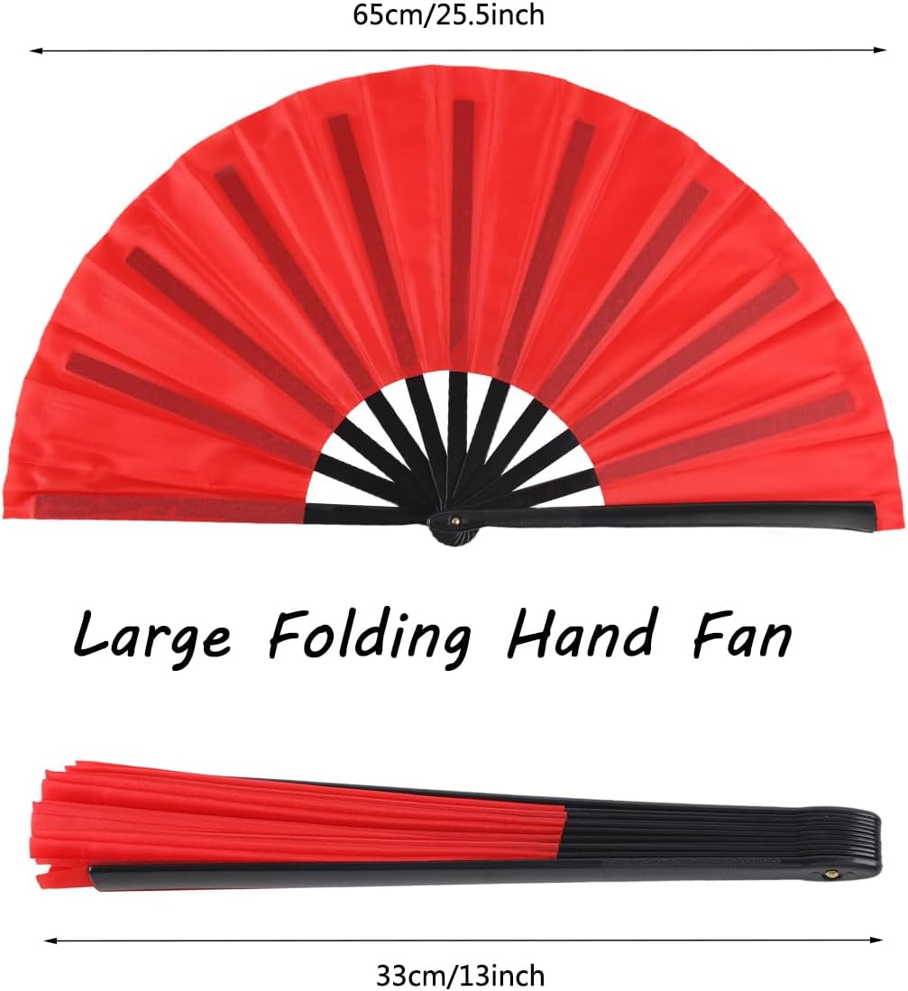 4 Pack Large Folding Hand Fan, Plastic Hand Held Folding Fans Chinese Kung Fu Hand Fan Decorative Folding Fans for Dance, Performance, Festival or Home Decorations(Red)