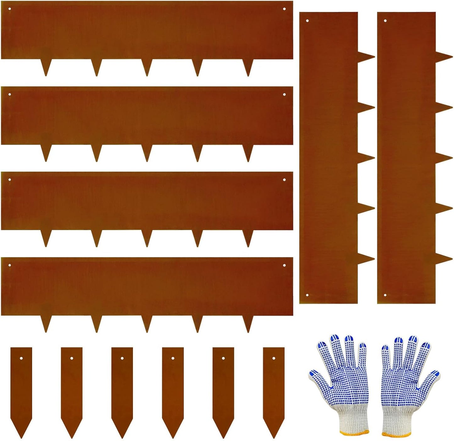 Corten Steel Landscape-40 LX 10" H Metal Garden Edging 20FT Total Rusted Lawn Edging 6 Pcs-No-Dig Hammer Heavy Duty Steel Edging-Bendable Border Strips for Lawn Yard Courtyard Pathway-6 Clips