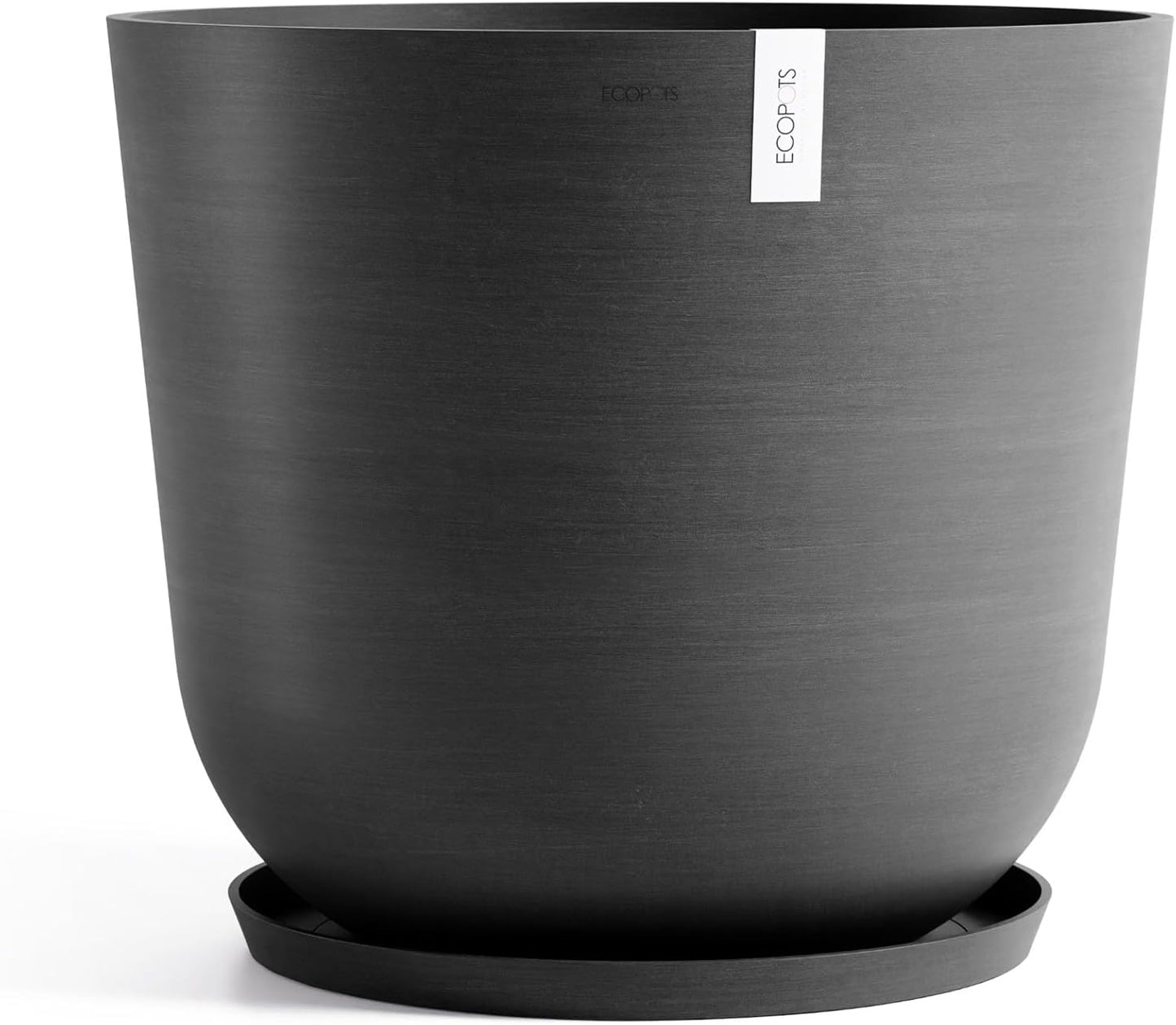Ecopots Oslo Durable Modern Round Indoor/Outdoor Recycled-Based Composite Flower Pot Planter, Dark Grey, 25.5"
