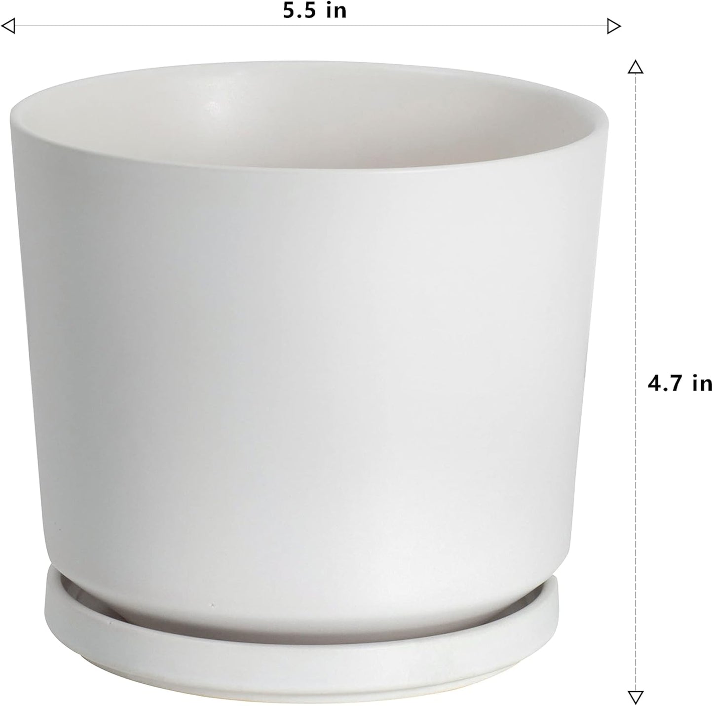 Ekirlin 5 inch Plant Pots,Ceramic Flower Planters Indoor,Modern Succulents Containers with Drain Hole Saucer,Decorate Home,Office & Outdoor (White)