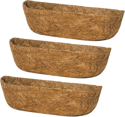 3Pcs 24“ Coco Liners for Planters, Pre-Formed Trough Coconut Fiber Liner Replacement for Window Box, Fence Flower Baskets, Garden Flower Pot (24 inch 3PCS)