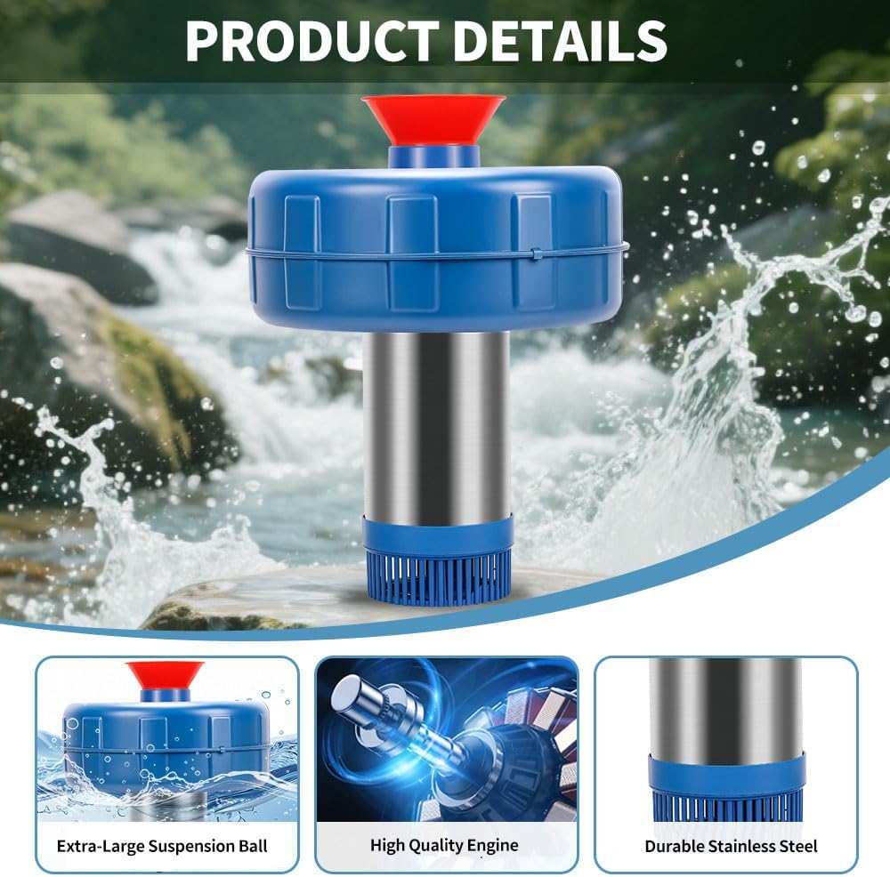 Stainless Steel Pond Fountain Aerator, 1HP 110V Stainless Steel Pond Jet System Fully Automatic Powerful Lake Floating Fountain for Ponds, Lakes